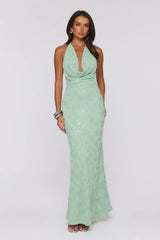 Bling It Babe Halter Maxi Dress Sage