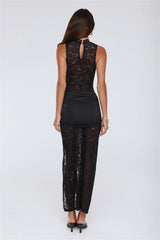 Lush Desire Sheer Lace Maxi Dress Black