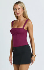 Eloise Top - Straight Neckline Corset Top in Burgundy