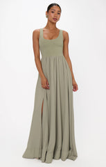 Harper Maxi Dress ~ Moss Green Crisp
