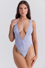 lavender paisley plunge swimsuit
