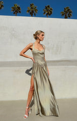 Abigail Maxi Dress ~ Moss Green Luxe Satin