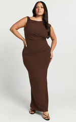 Genie Maxi Dress - Off The Shoulder Dress in Chocolate