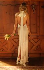 Jasmine Fringe Maxi Dress ~ Ivory Luxe Satin