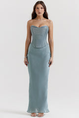 cool blue floor length maxi skirt