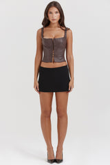 brown vegan leather corset