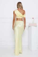 Indulgent Love Off Shoulder Satin Crop Top Yellow
