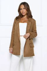 Effortlessly Professional Suede Long Sleeve Blazer Brown
