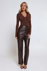 BASE Form Luxe Knit V Neck Long Sleeve Top Chocolate