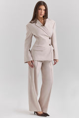 beige high waist tailored trousers