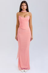 peach fluted hem maxi skirt