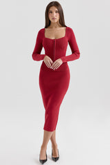 red bodycon midi skirt