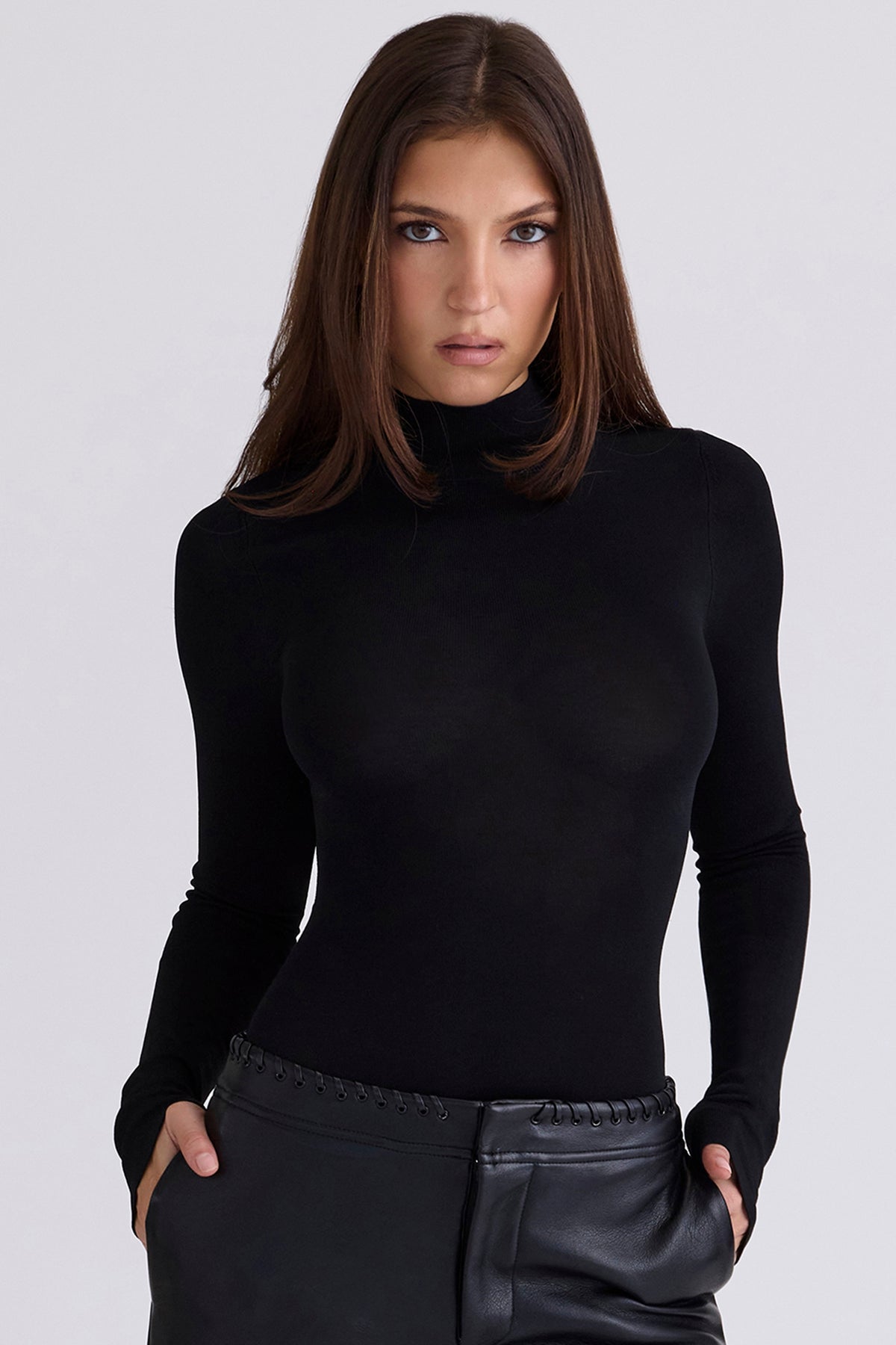 black high neck long sleeve bodysuit