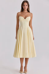 lemon cotton princess cut  midi sundress