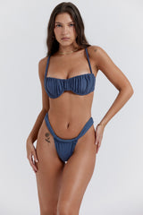 deep blue ruched bikini top