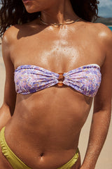 violet floral bandeau bikini top