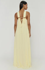 Heidi Maxi Dress ~ Pale Yellow Pleated Chiffon