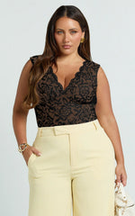 Antonia Top - V Neck Lace Detail Top in Black