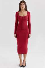 red bodycon midi skirt