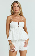 Duffy Top - Lace Trim Broderie Babydoll Camisole in White