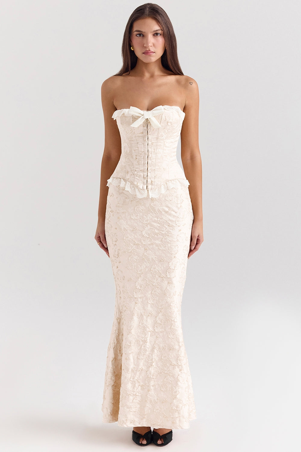 ivory metallic jacquard maxi skirt