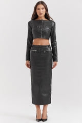 black vegan leather maxi skirt