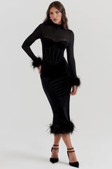 black velvet midi dress