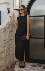 Candice Dress ~ Black Luxe Satin