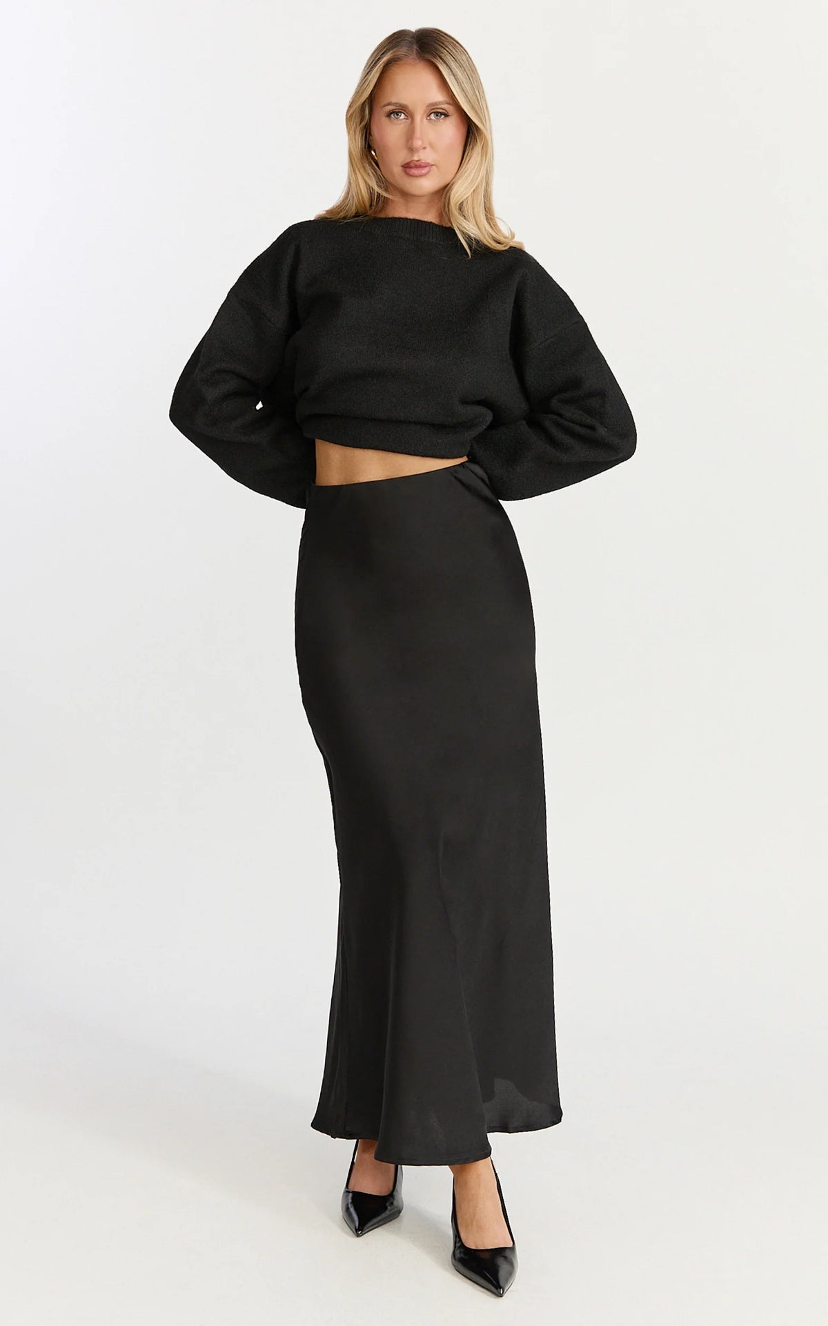 Amari Maxi Skirt - High Waisted Bias Cut Skirt in Black