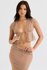 shimmer cafe au lait tie front top