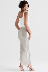 shimmer champagne midi skirt