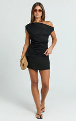 Robilyn Top - Off Shoulder Linen Look Top in Black
