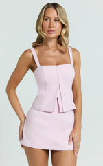 Mikey Top - Straight Neck Hook and Eye Corset Top in Pink