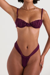 prune gathered high leg bikini bottom
