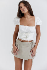 white gathered top