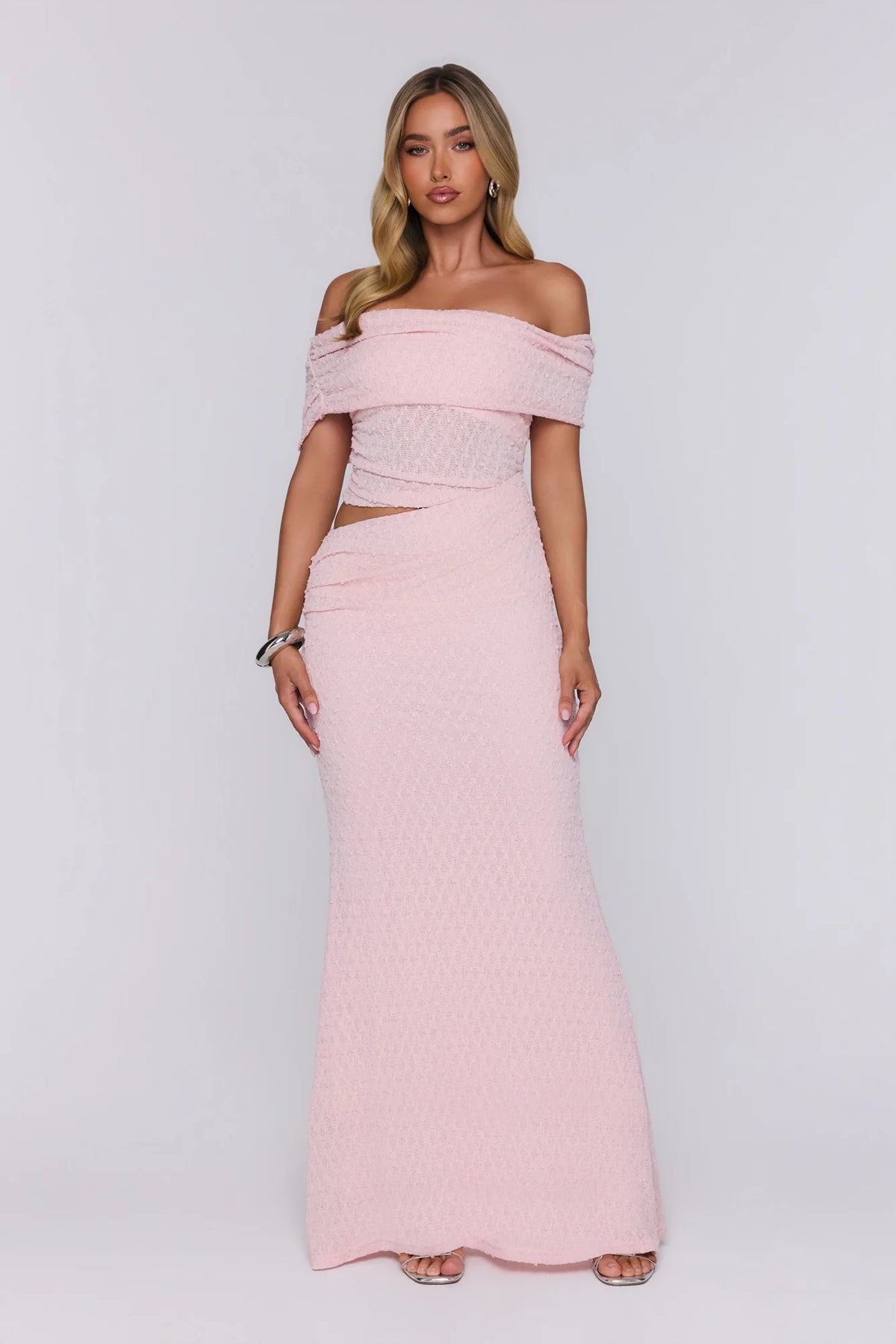 Easy Energy Off Shoulder Maxi Dress Pink