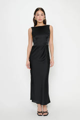 Candice Dress ~ Black Luxe Satin