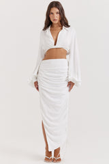 white plunge blouson top