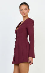 Lavender Mini Dress - Wide Neck Button Down Blazer Dress in Wine