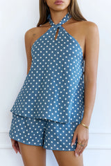 Dazed Days Polka Dot Halter Shorts Set Blue