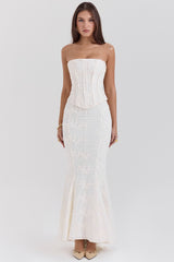 vintage ivory embroidered godet maxi skirt