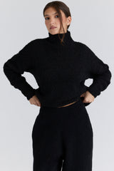 black wool boucle knit sweater