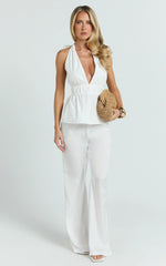 Jameela Top - Halter Neck Tie Back Gathered Top in Off White