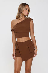 The Edit Tailored Off Shoulder Crop Top Brown