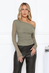 Glow Up After Dark Mesh Long Sleeve Top Sage