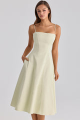 matcha green cotton flared midi sundress