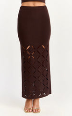 Sabrina Maxi Skirt - Laser Cut Knit Skirt in Chocolate