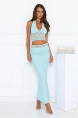Style That Stays Halter Lace Crop Top Blue